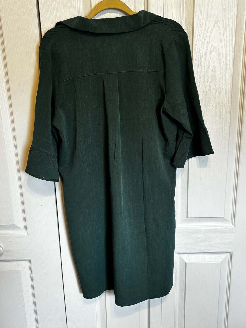 HUHOT Women's Dark Green Ruffle Sleeve Shirt Dress Size M - Picture 5 of 5